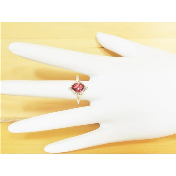 10k White Gold Pink Tourmaline Diamond Ring - Picture 4 of 8